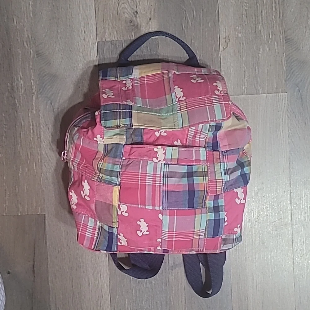 Disney Store Madras Patchwork Mickey Mouse Backpack Purse - Authentic
